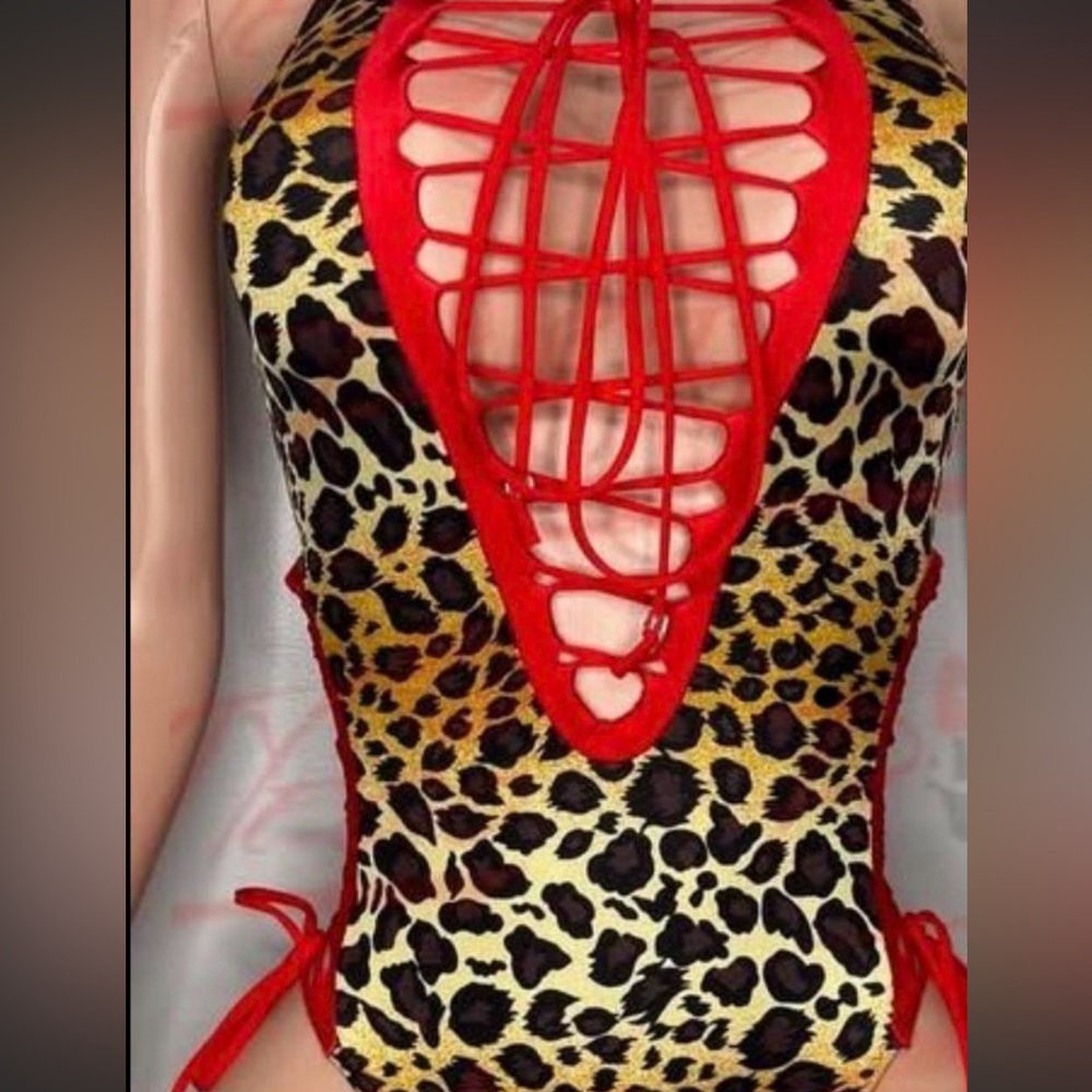Leopard Bodysuit Red Trim